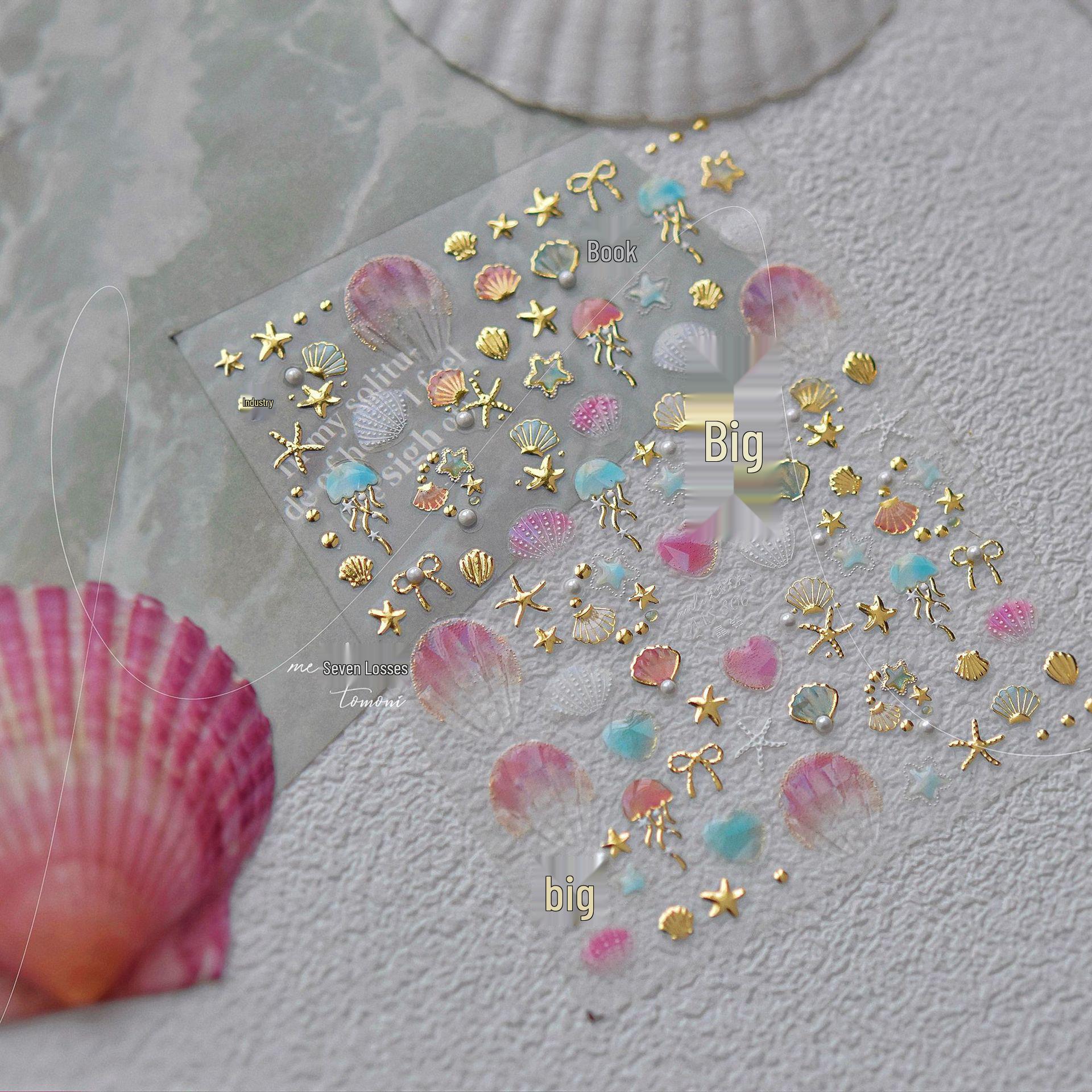 Ocean Crystal Nail Art Stickers: Summer Pearl, Starfish, Jellyfish, and Shell Designs