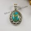 Blue Copper Turquoise Pendant, 925 Sterling Silver, Boho Handmade Jewelry