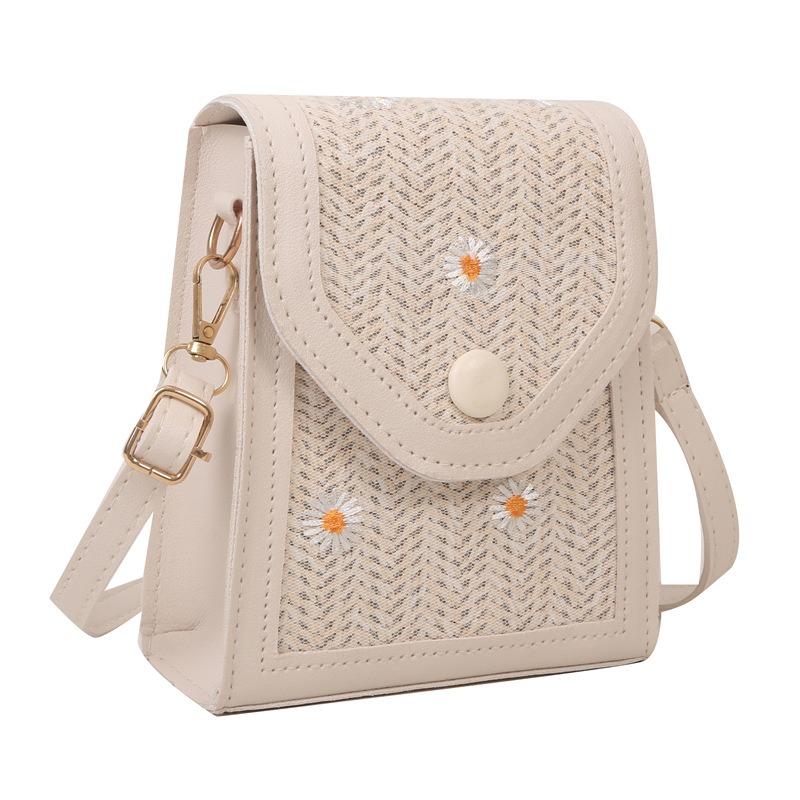 Women Straw Woven Small Square Crossbody Shoulder Phone Bag For Daily Use