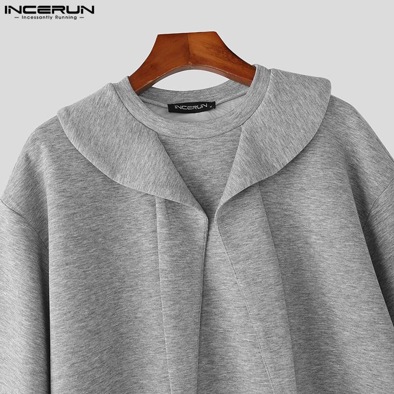 INCERUN Oversized Summer Men Tie Up Patchwork Short Sleeve Solid Casual Loose T-shirts