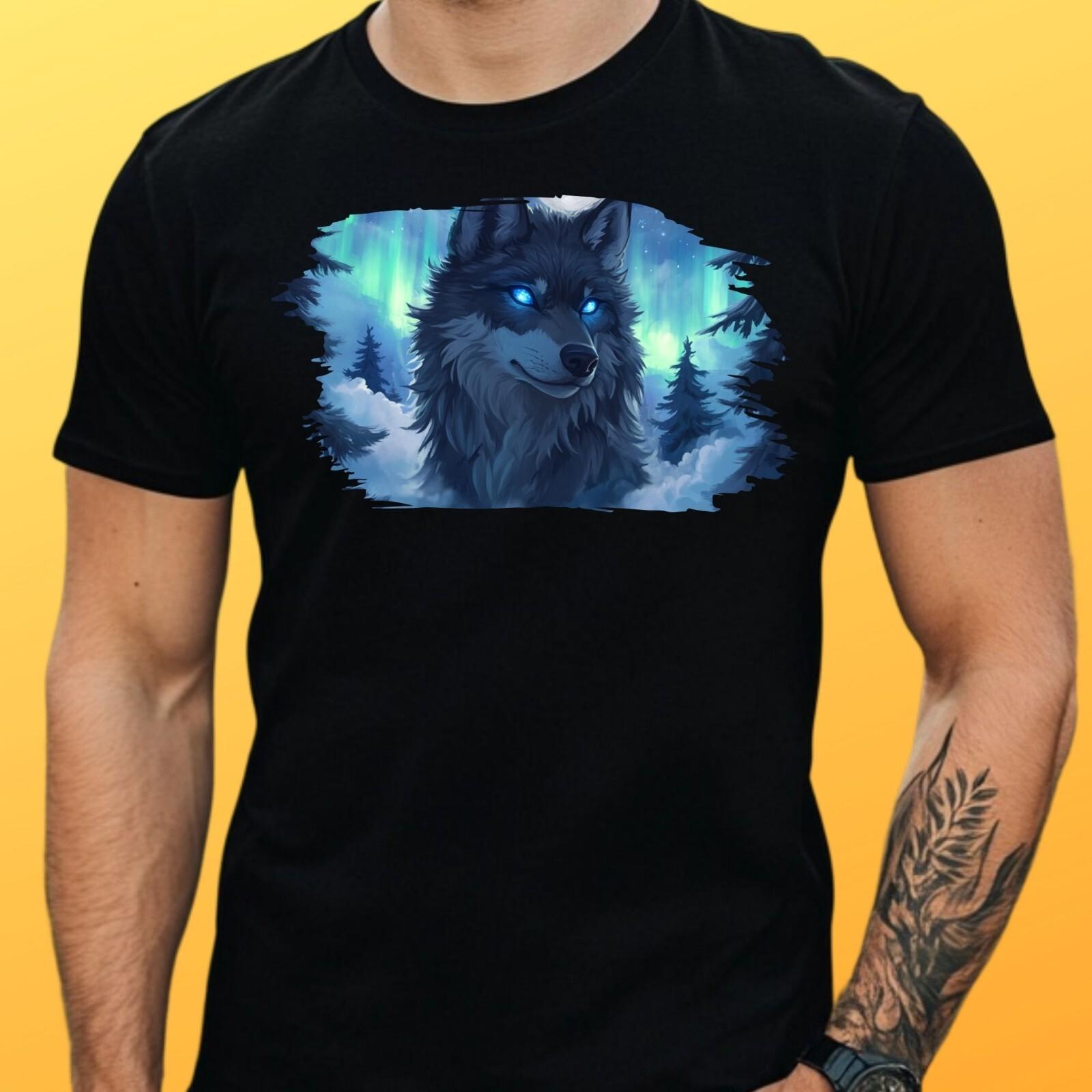 Mens Mystical Wolf Motif Cotton T-Shirt Size XS to 5XL- L