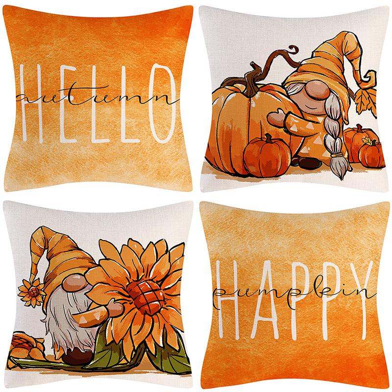 New Pumpkin Pillow Cover Autumn Harvest Line Print Sofa Cushion Cover Bedroom Pillow Cover