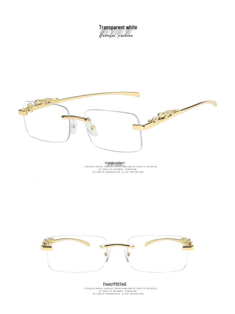 Cheetah Frameless Square Retro Leopard Metal Sunglasses 2022 Trend