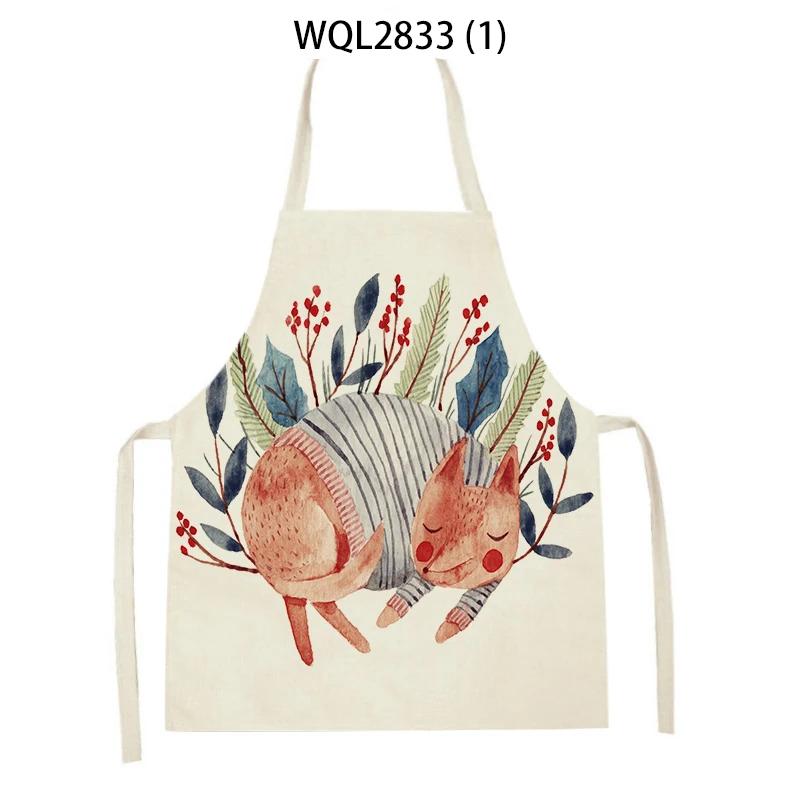 Animal Printed Kitchen Aprons Women Men Dinner Party Cooking Waist Bib Fox Cattle Bear Pattern Baking Pinafore Cleaning Apron
