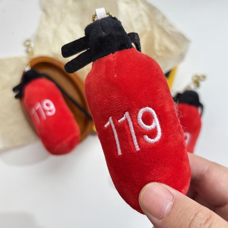 Creative Fire Extinguisher Plush Toy Keychain Cartoon Fire Extinguisher Soft Stuffed Doll Pendant Car Keyring Backpack Bag Decor