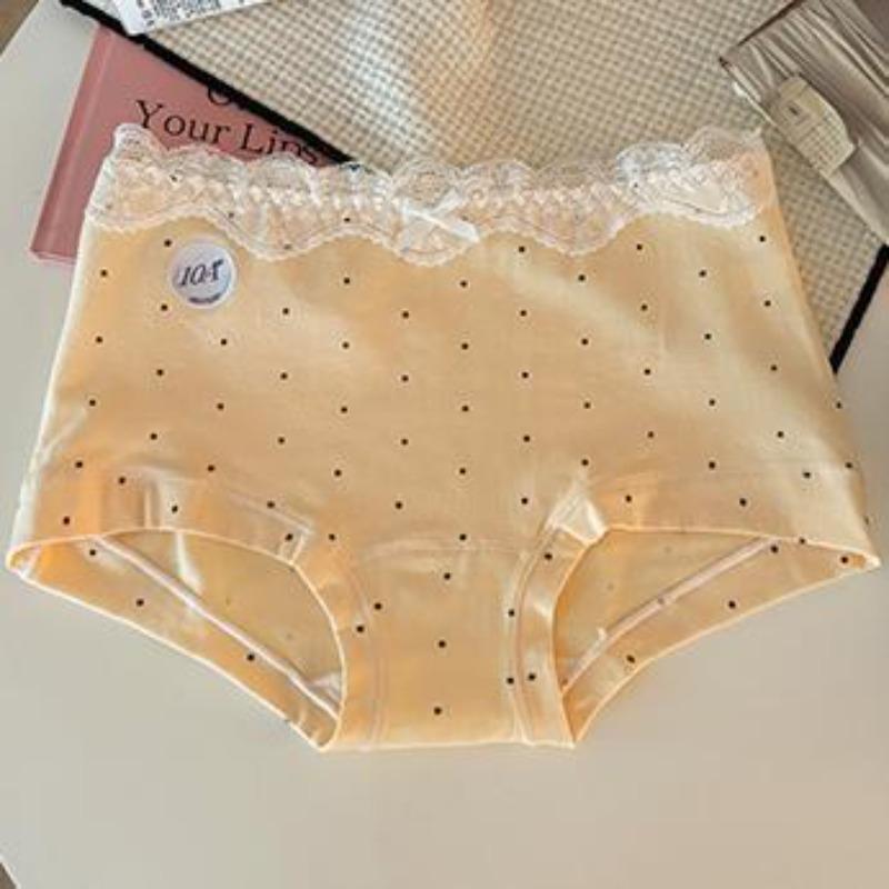 

Ladies Summer Romantic Sexy Lace Polka Cotton Crotch Breathable Comfortable Mid Waist Boxer Briefs XXL жовтий