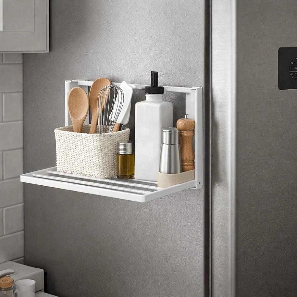 No Punching Magnetic Folding Storage Rack Heavy Duty Metal Side Shelf  Kitchen