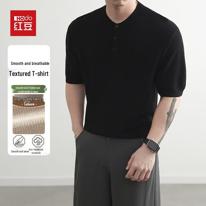 Hodo Men s Breathable Short-Sleeve Henley Knit Polo Shirt XL