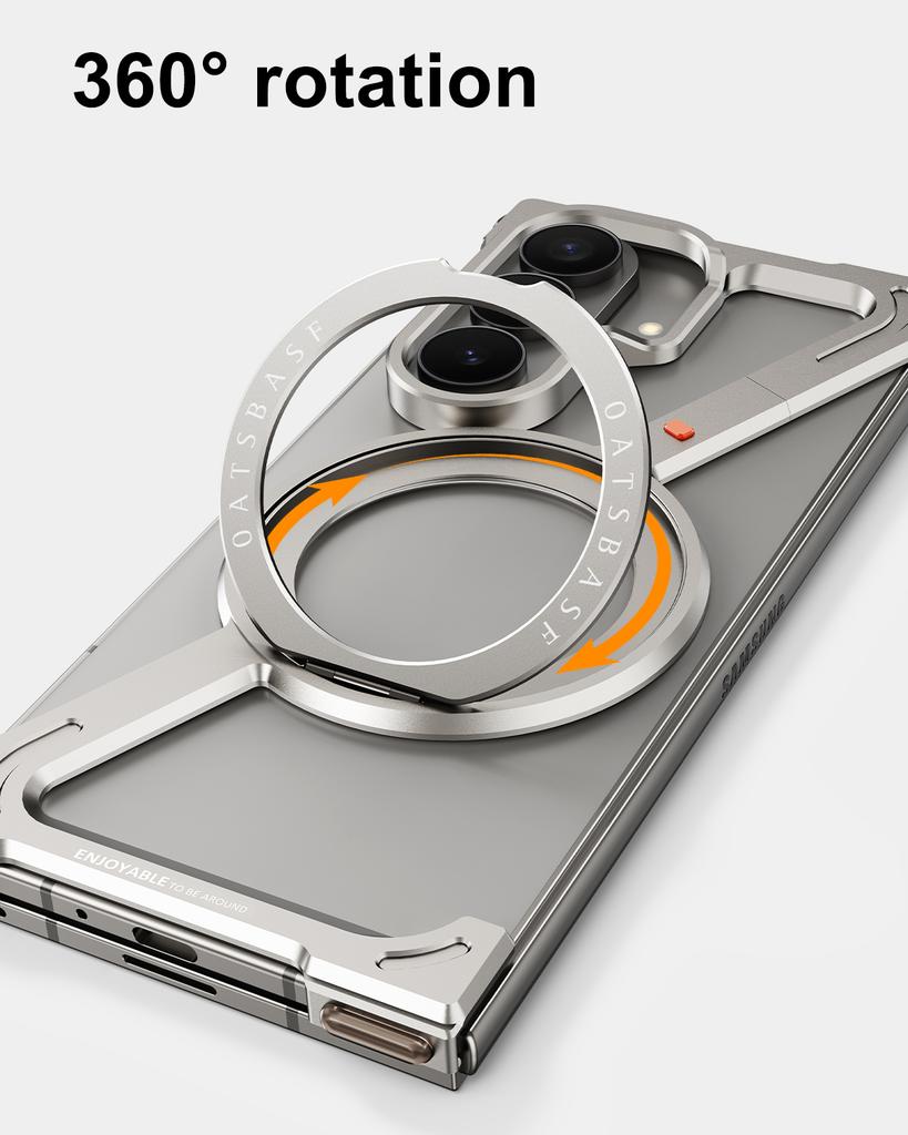 Oatsbasf Metal Minimalist Z Case for Samsung Galaxy Z Fold 7 with 360°Rotation Ring Stand Magnetic Phone Cover Shockproof Bumper