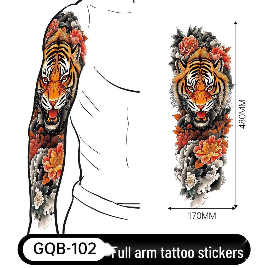 Adesivo Tatuaggio Completo per Braccio Uomo: Design Realistico Impermeabile, Motivo Tigre e Teschio