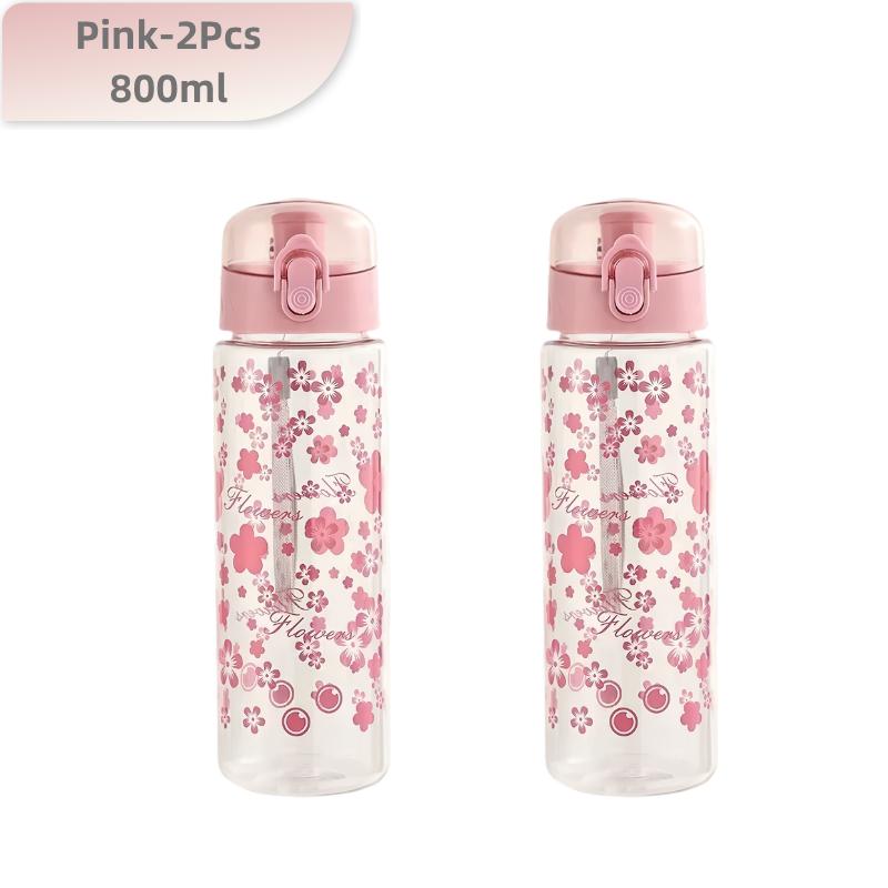 800ml Large Capacity Sports Transparent Water Bottle Leakproof Flower Plastic Drinking Bottles Outdoor Cycling Hiking Gym Jugs