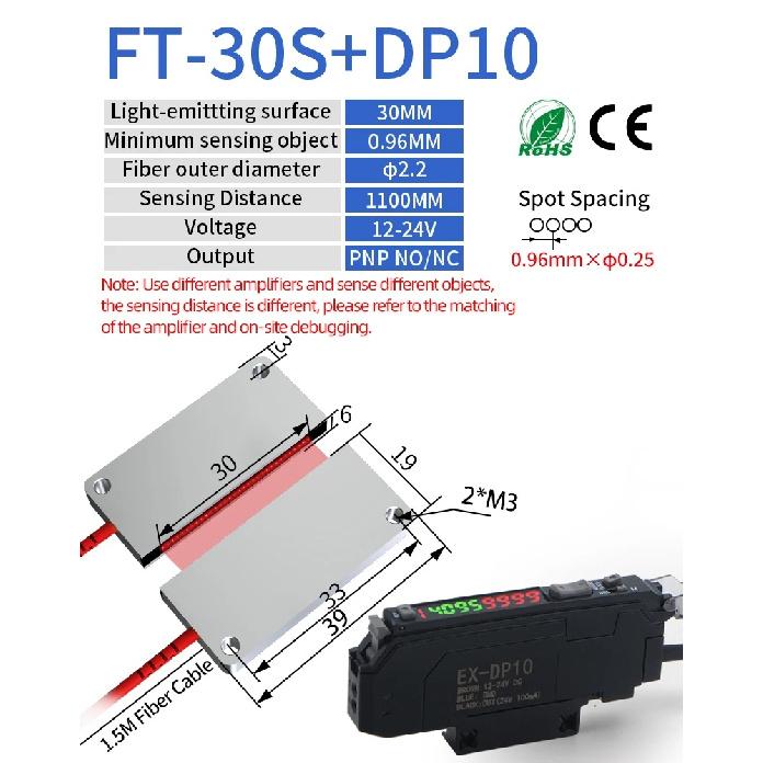 GTRIC Through-Beam Matrix Array Fiber Optic Sensor Set With Digital Display Amplifier 12-24V DC PNP Fast Response Optical Switch
