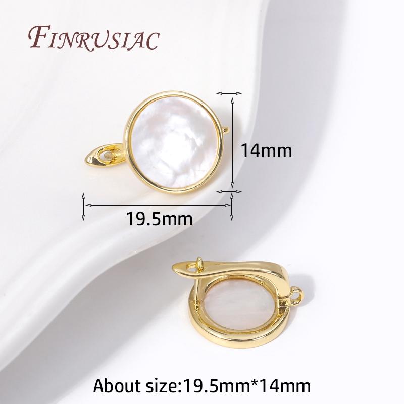 Fashion Natural Shell Round Earrings Clasps Hooks 18K Gold Plated Metal Fasteners Leverback Earrings Findings DIY Supplies 1 pair