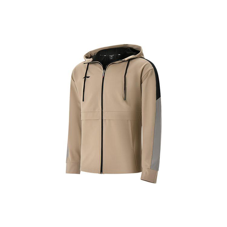 Li Ning Badminton Series Color Block Logo Zip-Up Hooded Long Sleeve Jacket Unisex jackets Silver Mink-Brown AJDS855-2