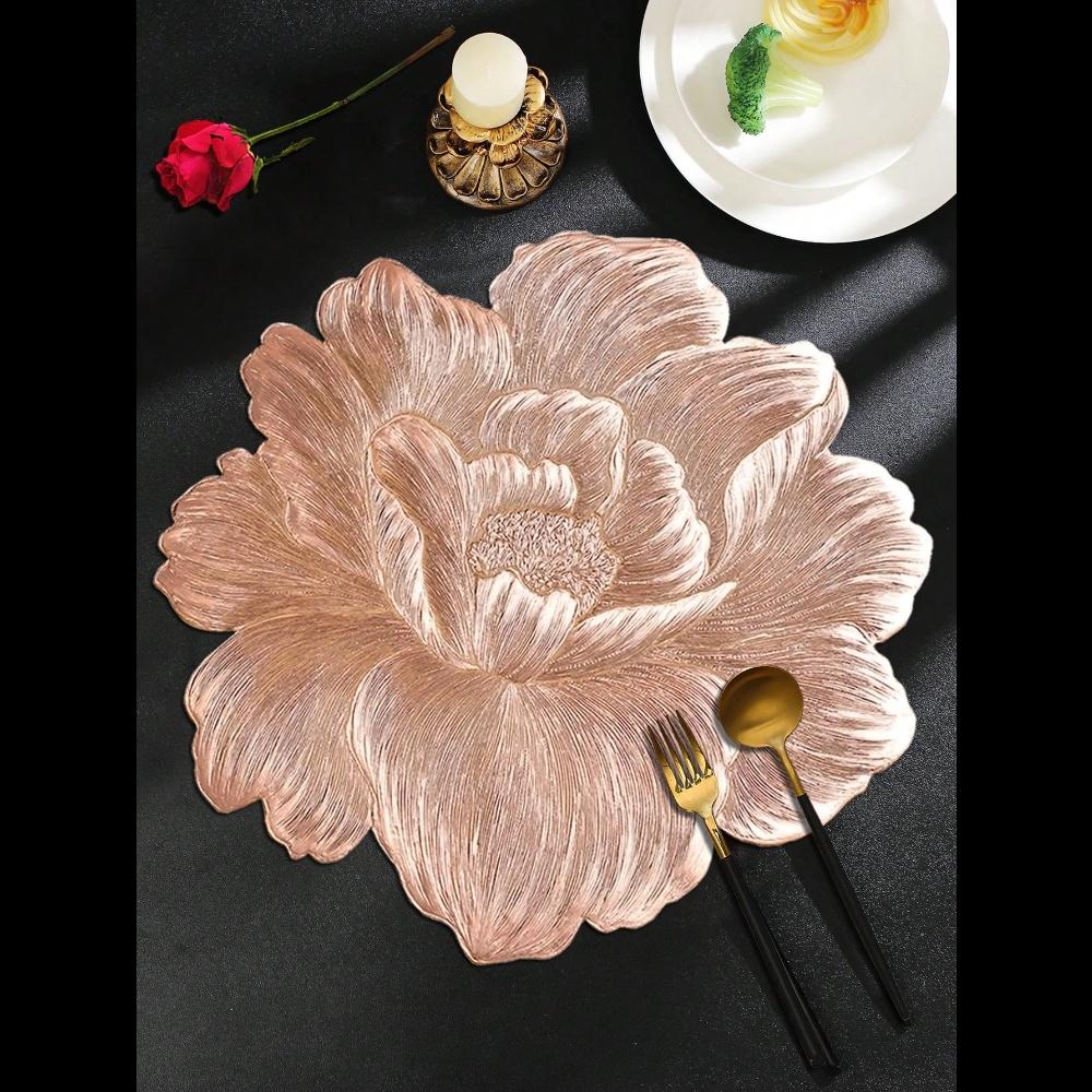 1 ks Zlatá Růže Květina Kulaté Prostírání, Vodotěsné, Omyvatelné, Snadno se Čistí, Otírá, Protiskluzové, Žáruvzdorné, Vhodné pro Domácí Dekoraci