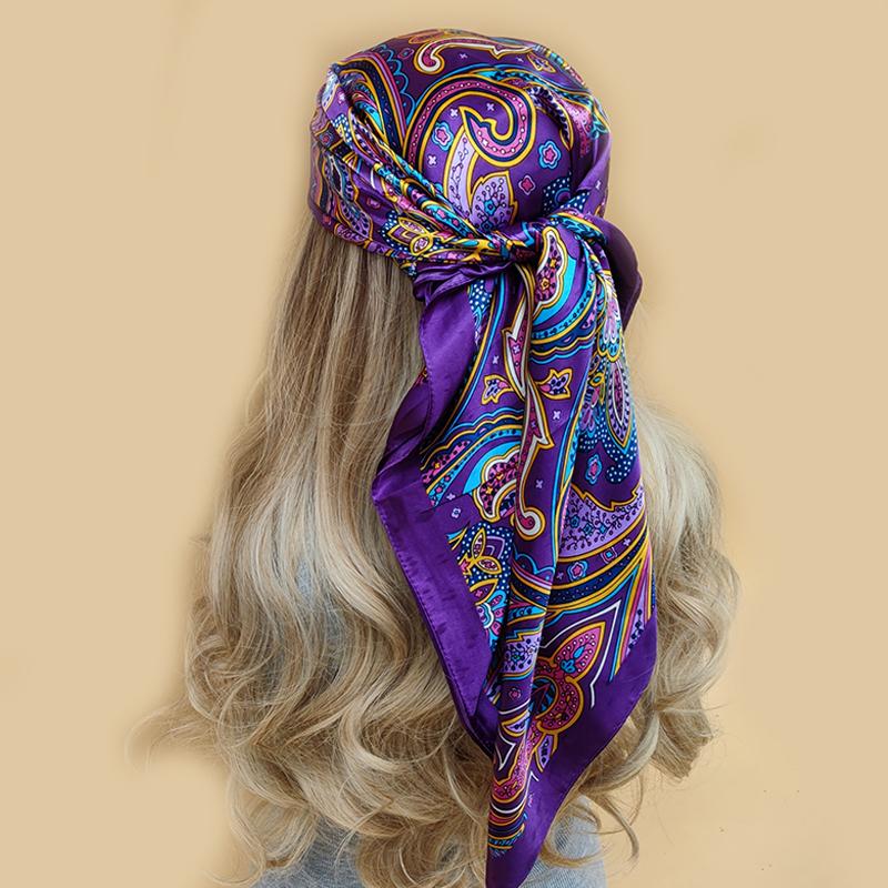 New 90*90cm Retro Brand Women Silk Scarf Bandanna Fashion Bohemian Pattern Square Hijab Lady Wrap Headband foulard muffler