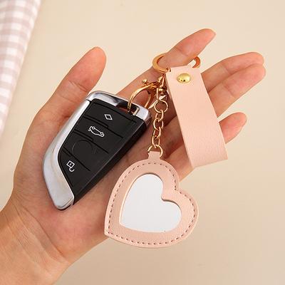 Kreativní pu kůže květina srdce kulatý tvar klíčenka mini make-up zrcátko taška závěsná ozdoba auto cetka pro ženy dívky dárek
