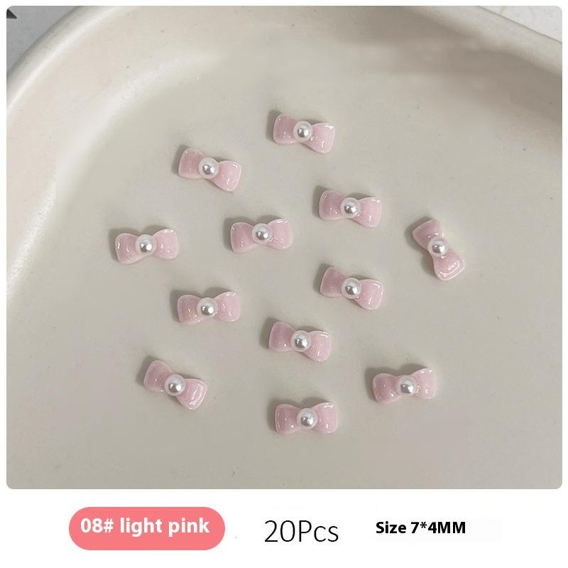 20Pcs Solid Color Minimalist Pearl Bows Nail Charms Bowknots Mini Resin  Inlaid Nail Art Decorations For Diy Manicure