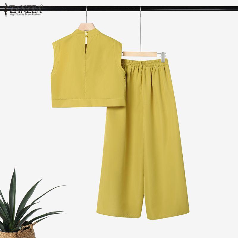 ZANZEA Women Sleeveless Vest Tops and Wide Leg Pants Summer Two Piece Suit Sets