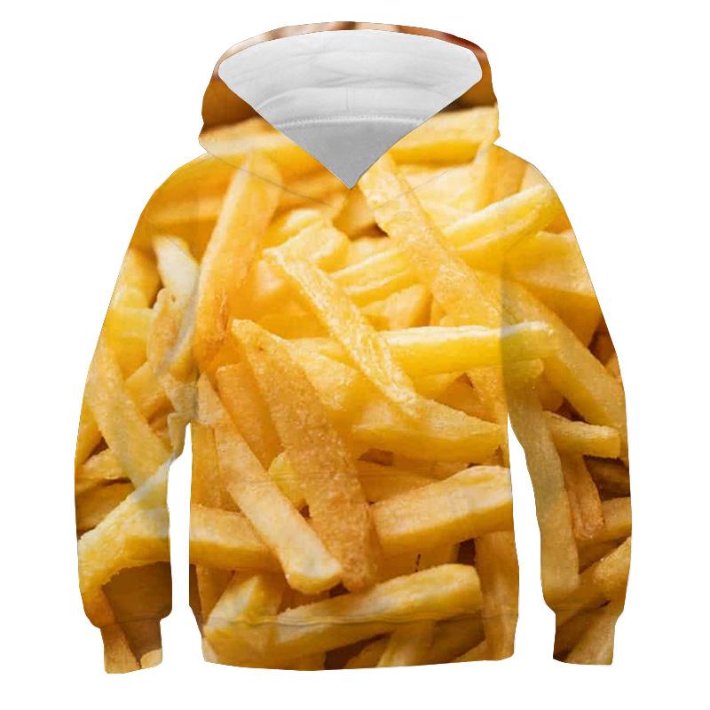 Moletons com Estampa de Batata Frita para Crianças Suéteres Coloridos com Estampa de Doce Macaron Frutas 3D Moletom Roupas Infantis