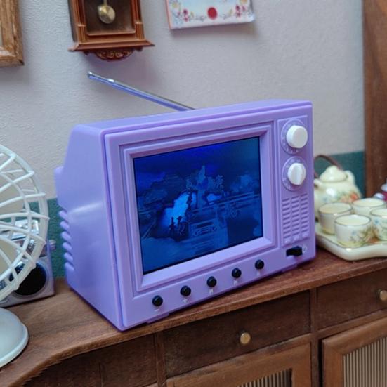 Mini TV Real Video Playback Mini Working TV for Doll Houses 1/12 Scale with Rotatable Antenna USB Rechargeable Battery Miniature Furniture Toy Gift