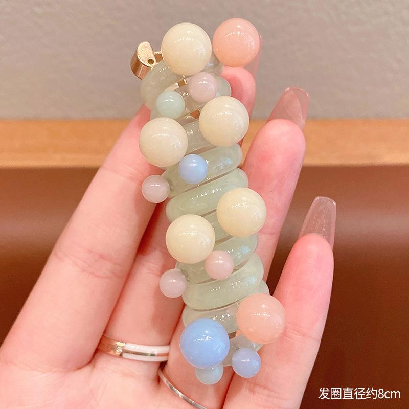 1PC New Lovely Beaded Big Flowers Elastic Spiral Hair Rope Head Rope Ponytail Hair Ring Rubber Band Headdress For Kids