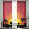 Elefant Sonnenuntergang Baum Transparente Vorhänge für Wohnzimmer Durchsichtiger Tüll Fensterdekorationen Schlafzimmer Küche Heimdeko Schleier Vorhänge