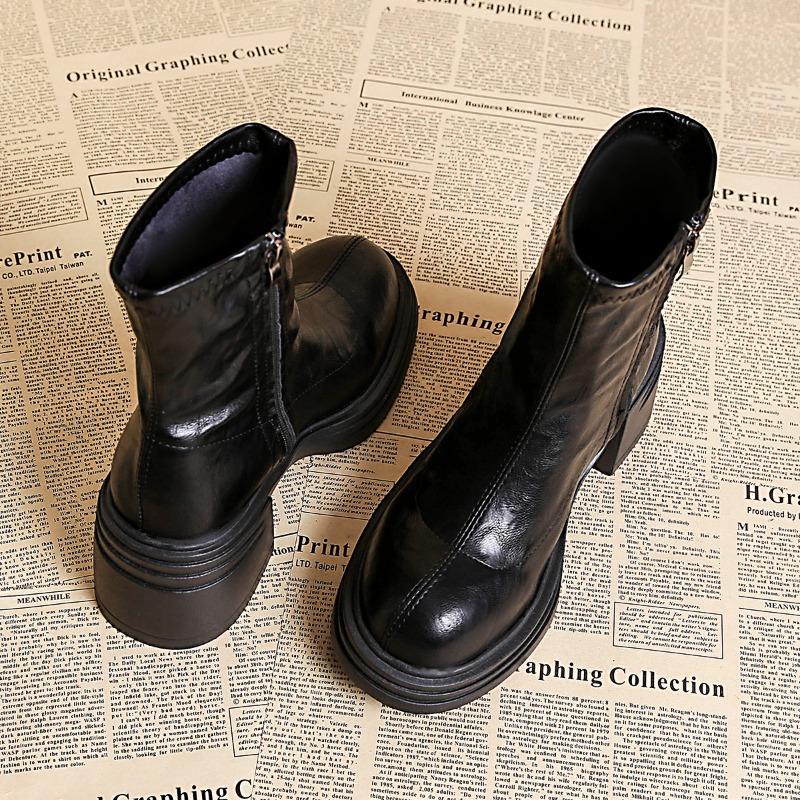 Autumn Winter Fleece Lined Women Ankle Boots Fashion Thick High Heels Dress Shoes Modern Warm Cotton Short Botas Para Mujer