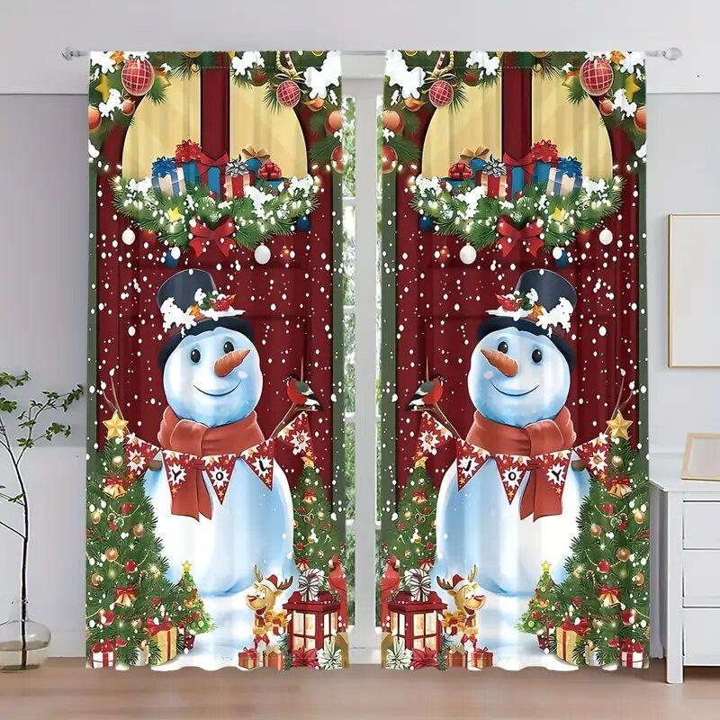 

2 Pieces - Christmas Snowman pattern printed curtains window decorations home decorations room decorations 100*130 Grommet Top 1pcs