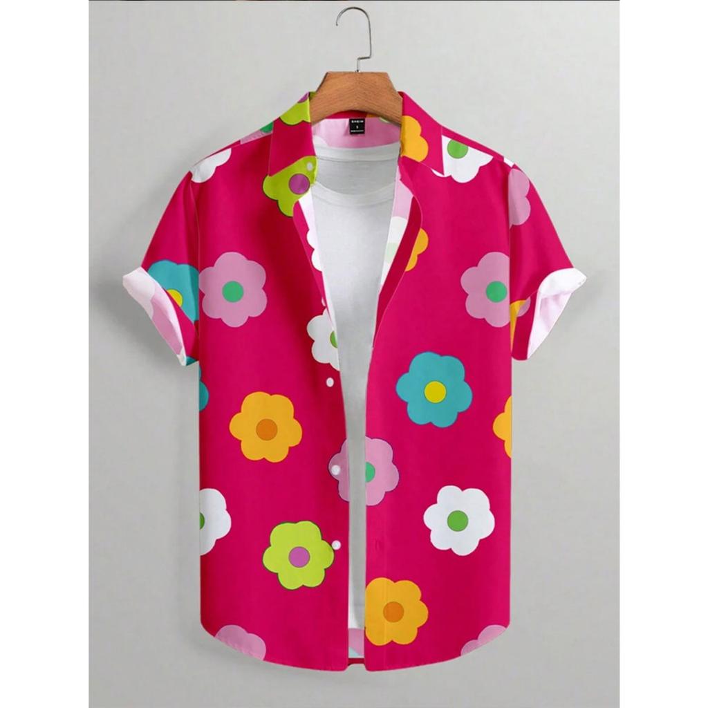 2025 New Summer Daily Fashion Short-sleeved Shirts 3D Flower-printed Men's Casual Shirts Outdoor Beach Hawaiian Style Shirts