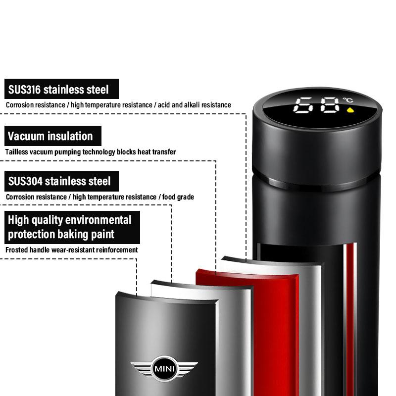 Car Smart Thermos Bottle With Temperature Display Coffee Cup For BMW Mini Cooper F54 F55 F56 R56 R60 SONE Roadster Clubman Coupe