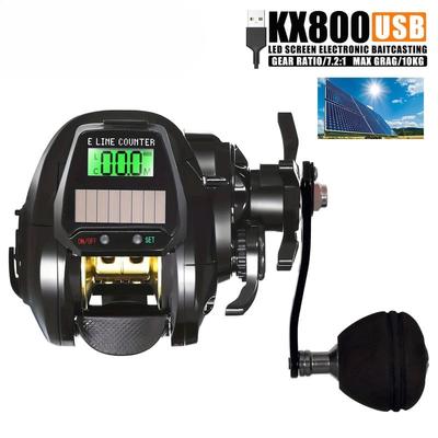 Mulinello Elettronico da Pesca a Esca Schermo LED Impermeabile Ricarica USB e Solare Rapporto di Alta Velocità Resistente alla Corrosione Marina Pesca Lancio a Lunga Distanza