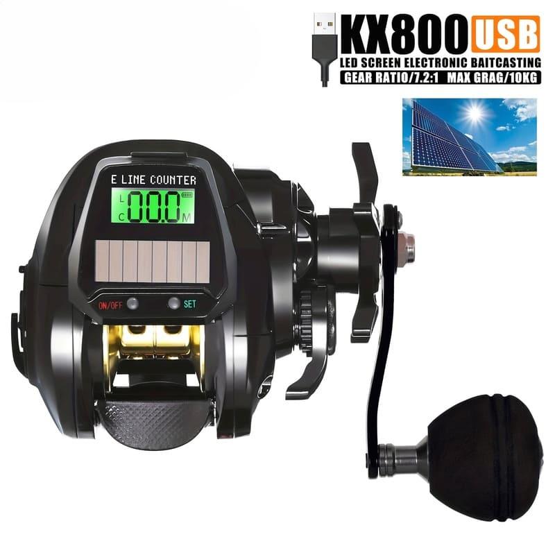 

Electronic Bait Fishing Reel Waterproof LED Screen USB and Solar Charging High Speed Ratio Anti-seawater Corrosion Fishing Long-distance Casting KX800 right hand помаранчевий