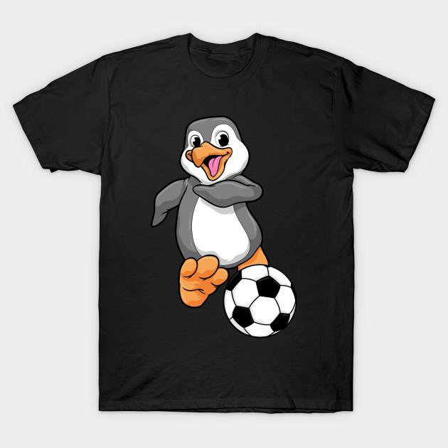 Men Black Print T-shirt Penguin Soccer Player Soccer Ball No-Cut Transfer Paper Print Cotton Tshirt 4XL