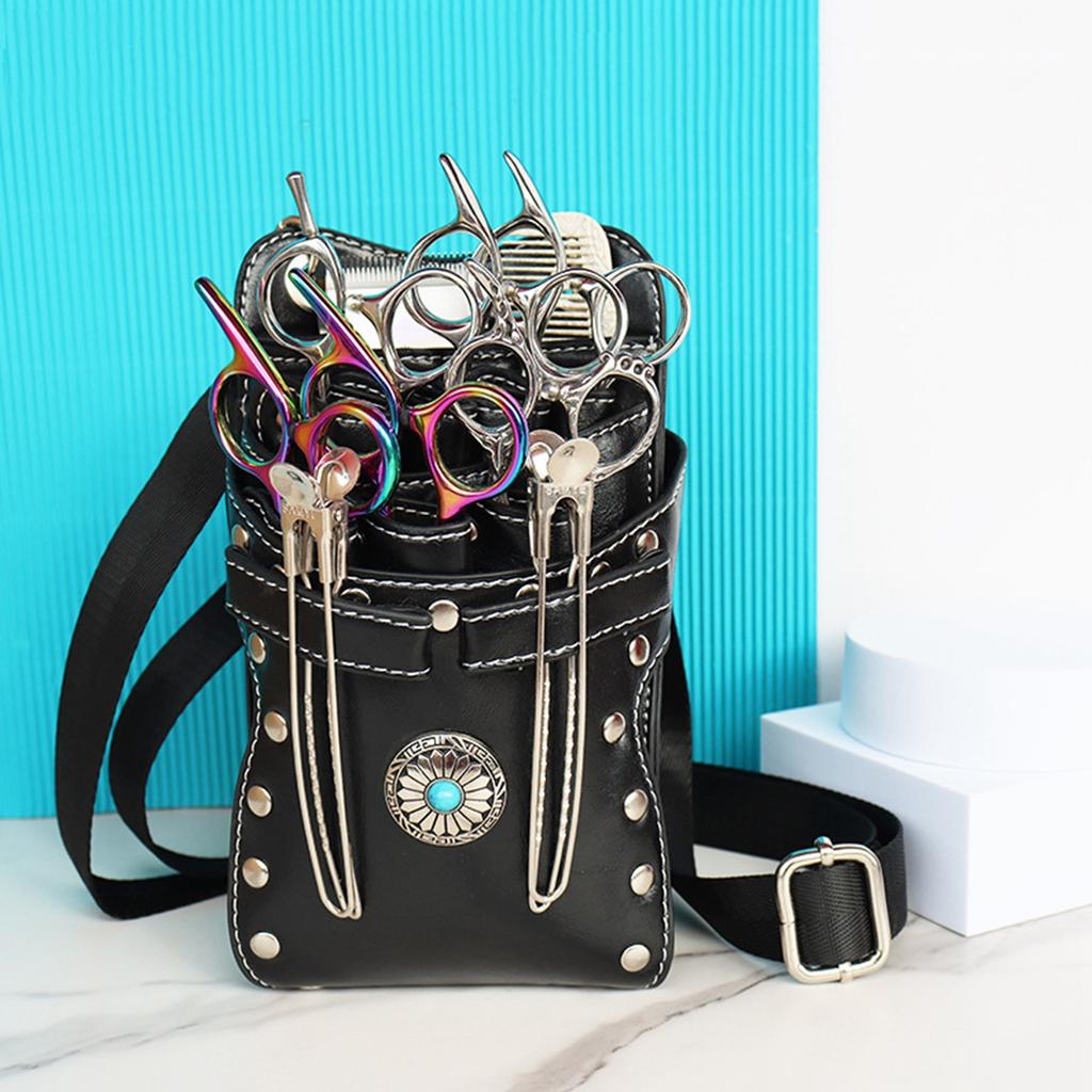 Barber Scissors Bag Hairstylist Waist Bag 7 Slot Detachable Scissor Holder Bag PU Leather Tool Bag for Scissor Hair