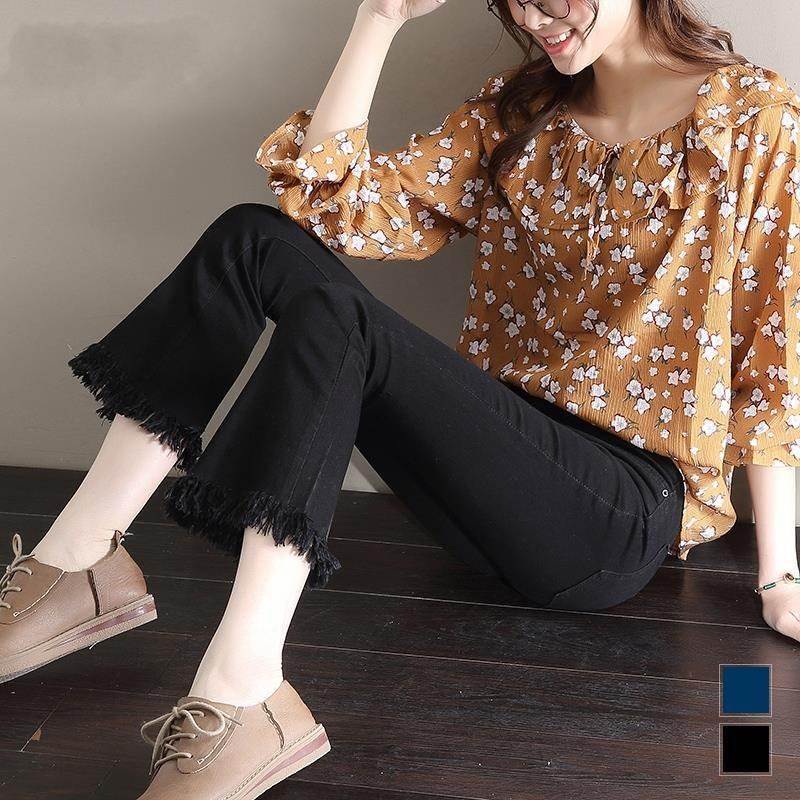 

Большие размеры Узкие черные эластичные расклешенные брюки с высокой талией S