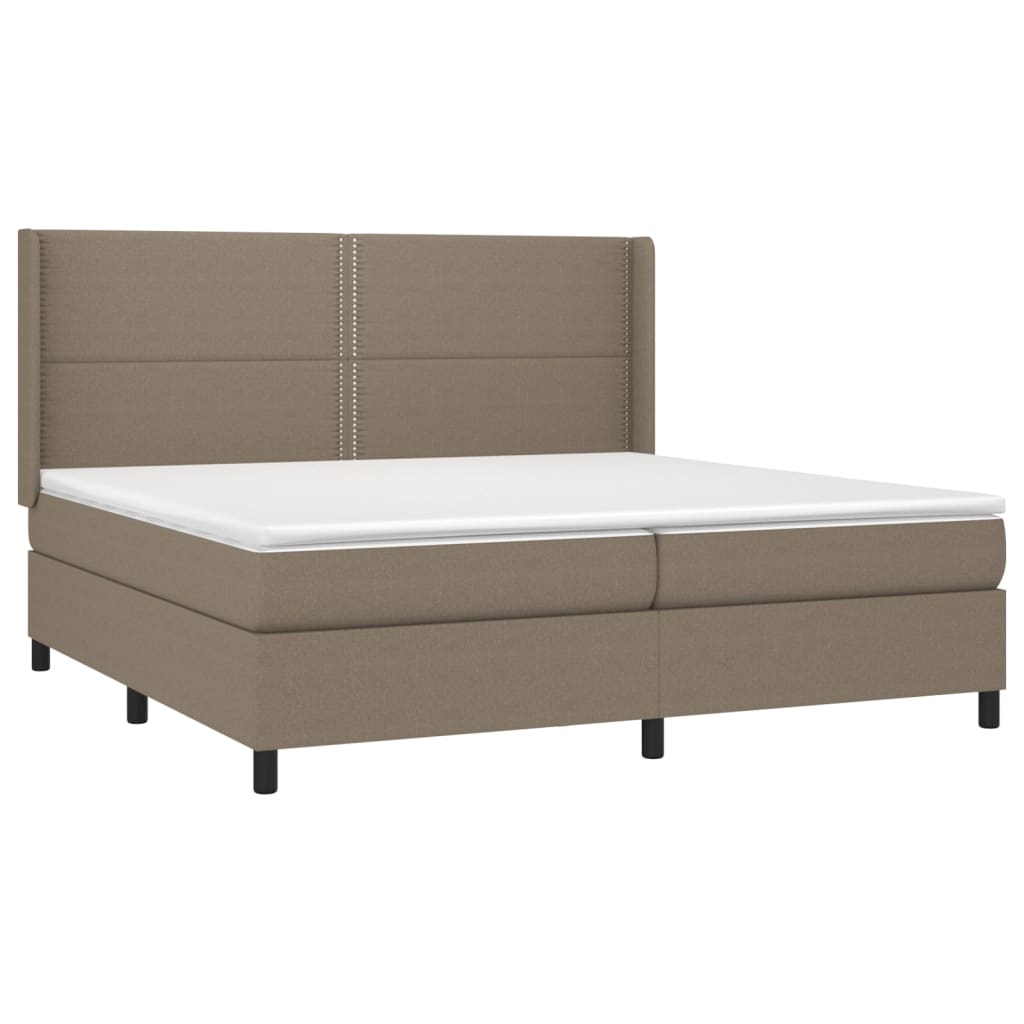 Vidaxl Łóżko Kontynentalne Z Materacem, Taupe, 200 X 200 Cm, Tkanina