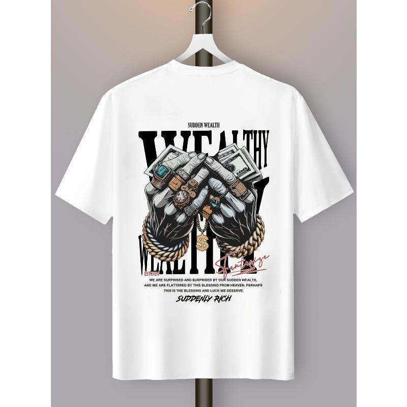 European sizes Men's Casual Short Sleeve T-Shirt with Hands & Jewelry Print - Summer Round Neck Tee