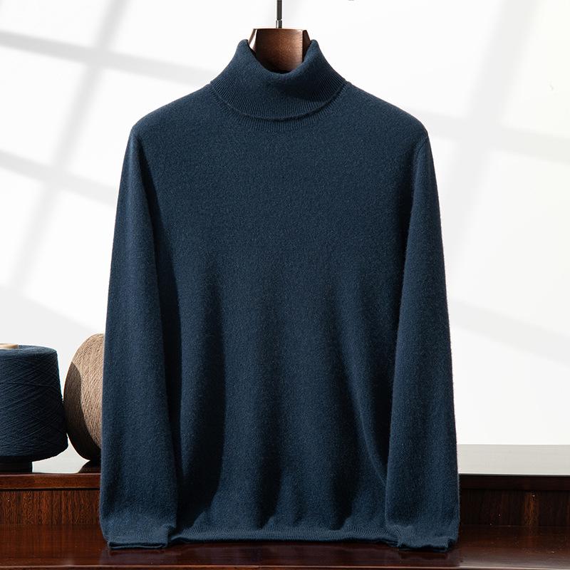 Men's Cashmere High Neck Pullover Sweater – Versatile, Solid Color, Long Sleeve, for Autumn/Winter.
