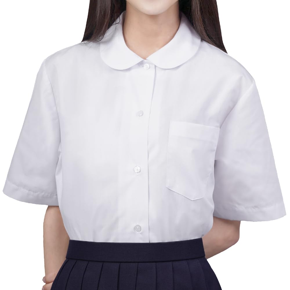 School shawl short round antibacterial and no girls size 170 blouse, uniform, sleeves, collar, deodorizing, ironing, white,