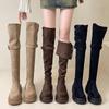 Women's 2025 Aut/Win Thick-Soled Over-the-Knee Foldable Knight Boots - Chunky Heel In Black/Khaki