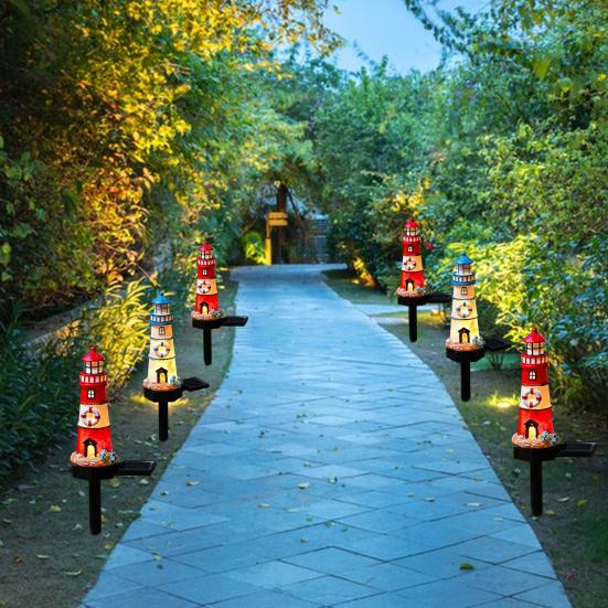 Lighthouse Solar Light Outdoor Waterproof Garden Solar Light Decorative Lighthouse Walkway Light with Spike for Flower Beds Courtyard Patio