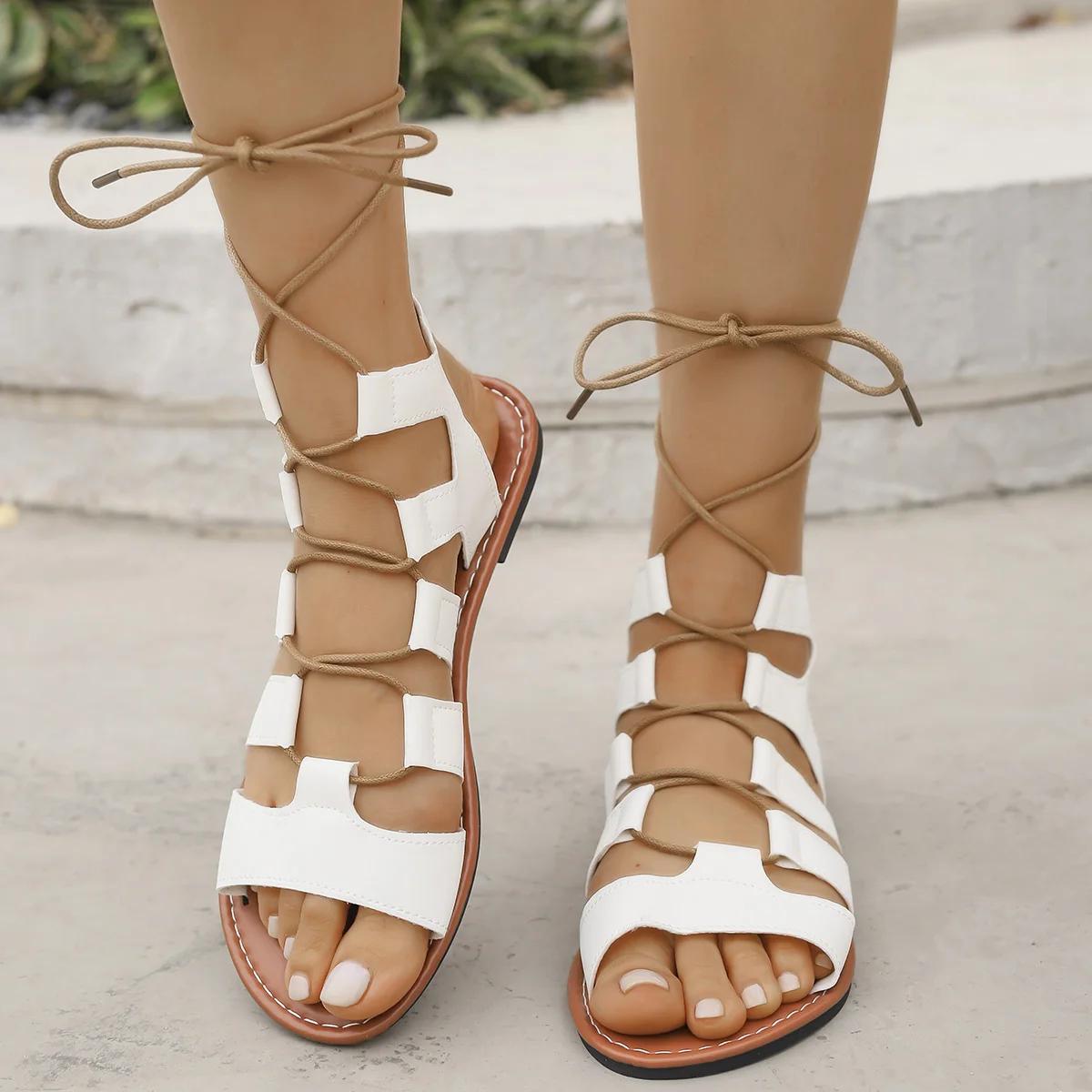 

Fashion 2025 Women Fashion Trend Anti-slip Wear-resistant Sandals Comfortable Soft Soled Designer Strap Flat Sandals Women Shoes 42 белый