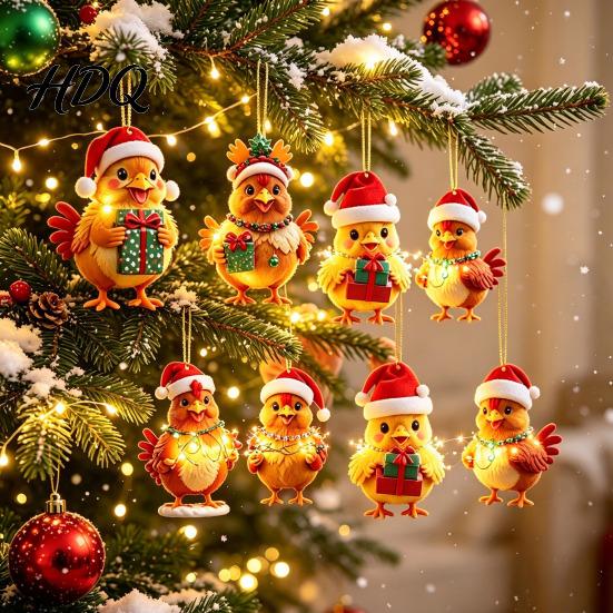 Acrylic Hanging Decorations Chicken Advent Calendar 2026 24 Days Christmas Countdown with 2D Flat Ornament Set Ornament Cartoon Pendant for