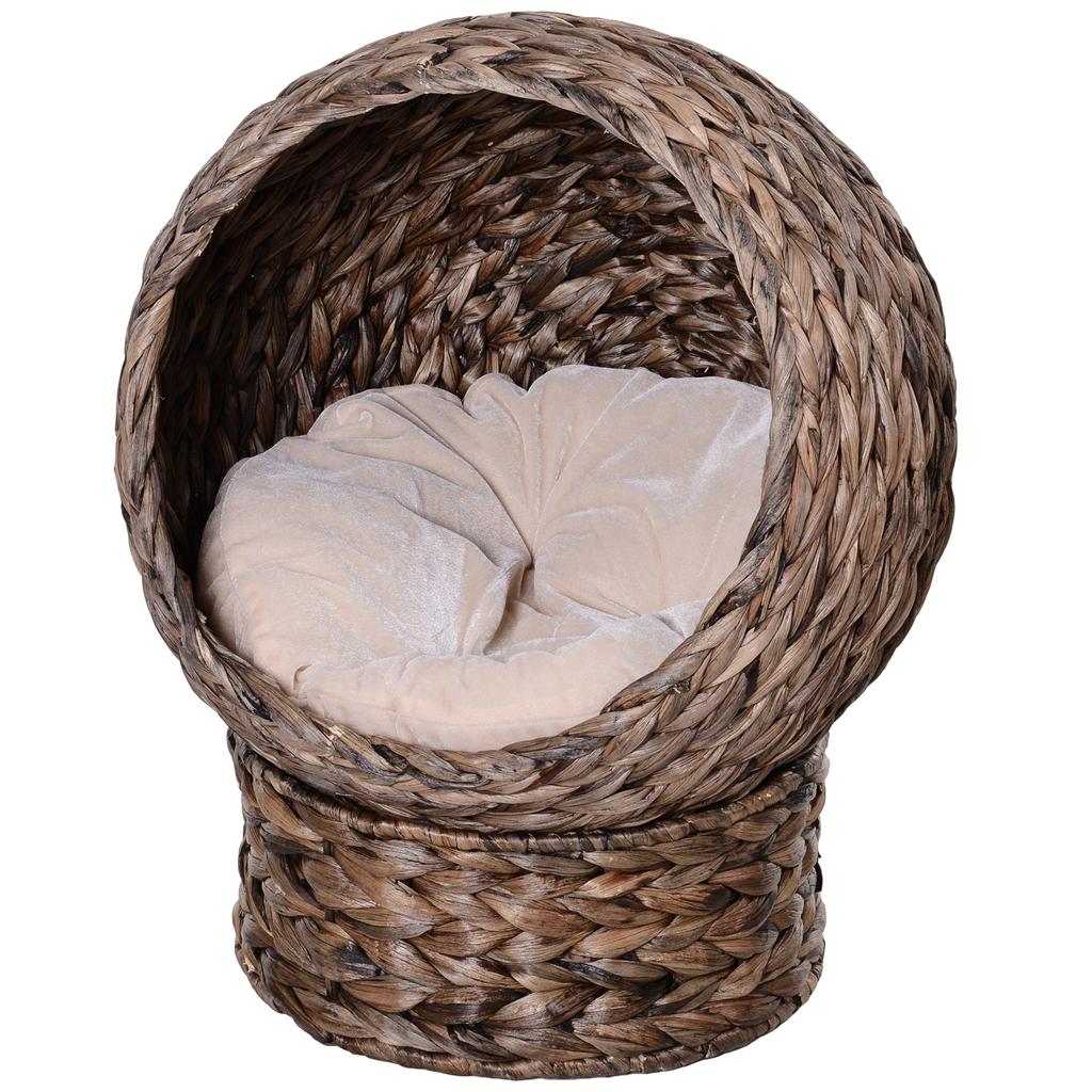 Water Hyacinth Cat Basket With Cushion Cat Bed Pet Bed 50 Cm X 42 Cm X 60 Cm Brown And Beige