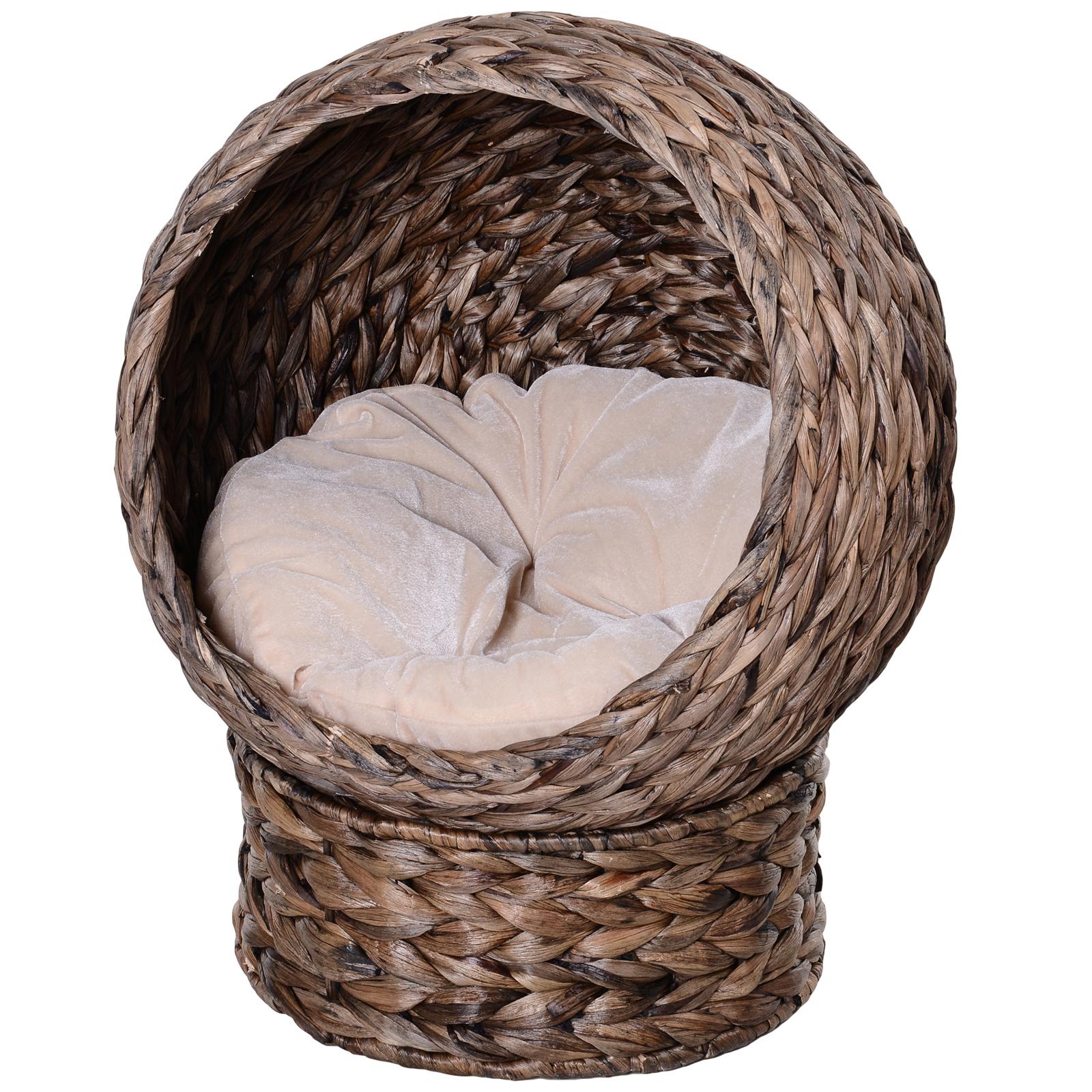 Panier Chat Jacinthe d'Eau Avec Coussin Lit Chat Lit Animal 50 Cm X 42 Cm X 60 Cm Marron et Beige