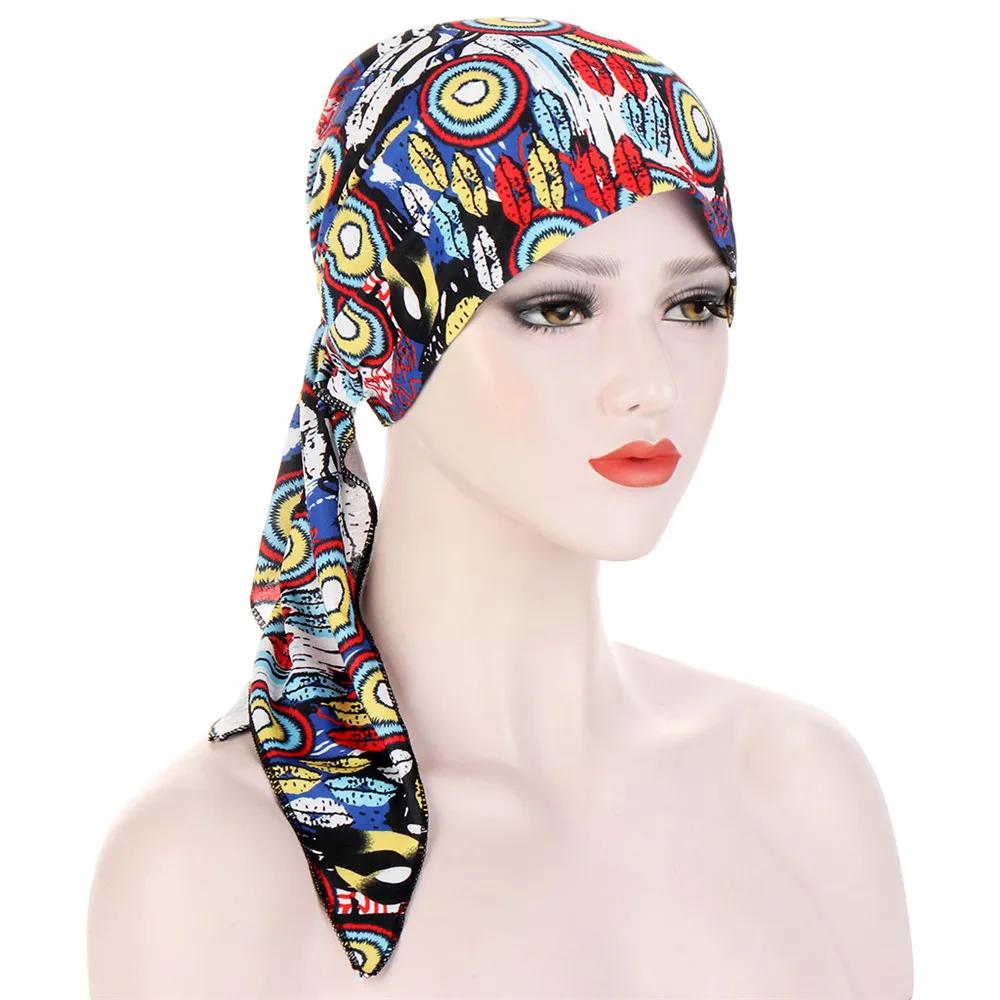 New Muslim Inner Hijab Turban Women Pre-Tied Cap Long Tail Headscarf Wrap Beanies Bonnet Head Scarf Stretch Headwear Ninja Hat