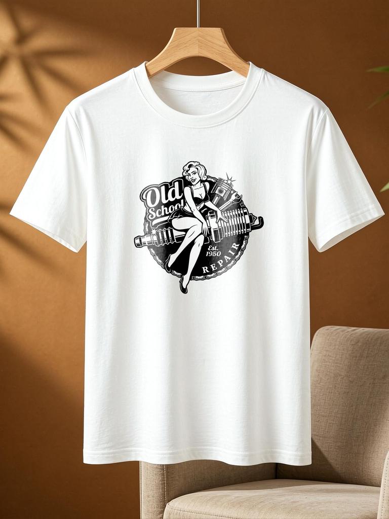 Vintage Print Casual T Shirt Soft Comfortable Daily Tops Stylish All Match Short Sleeve Tee for Men Women