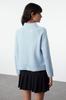 Women's Fashionable Stylish Sweater Blue Pocket Detailed Soft Textured Knitwear Sweater