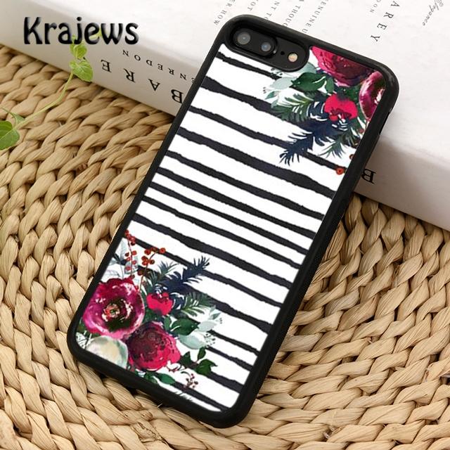 

Krajews Black white stripes with flowers Soft Phone Case For iPhone 17 Air 16 15 14 plus 11 12 13 pro max coque Fundas iPhone 13